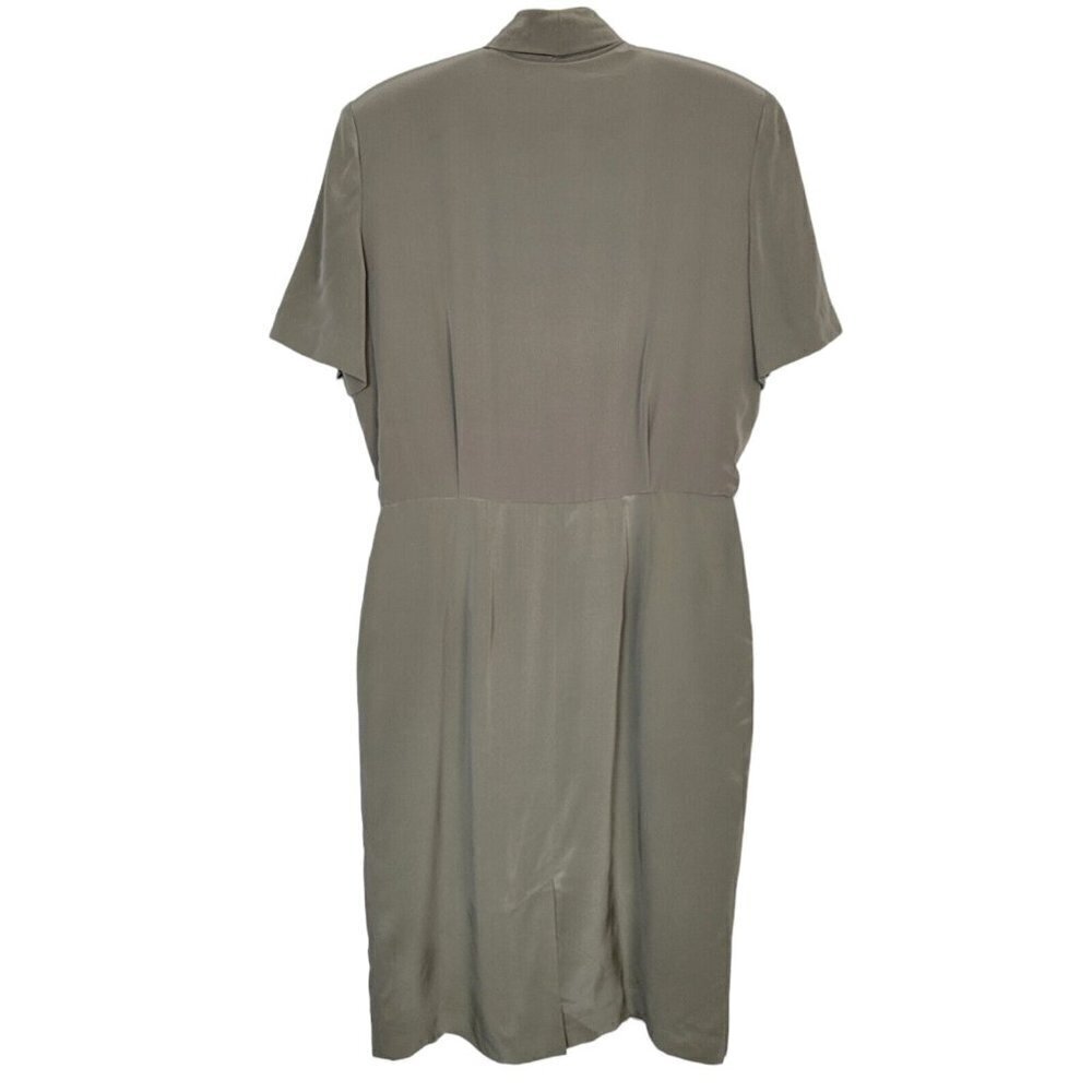 Vintage Talbots 100% Silk Faux Wrap Dress Sz 10 Taupe Short Sleeves Career READ - Picture 2 of 14